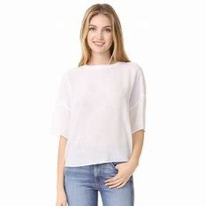 Vince Crepe Silk Rib-Neck Drop-Shoulder Tee